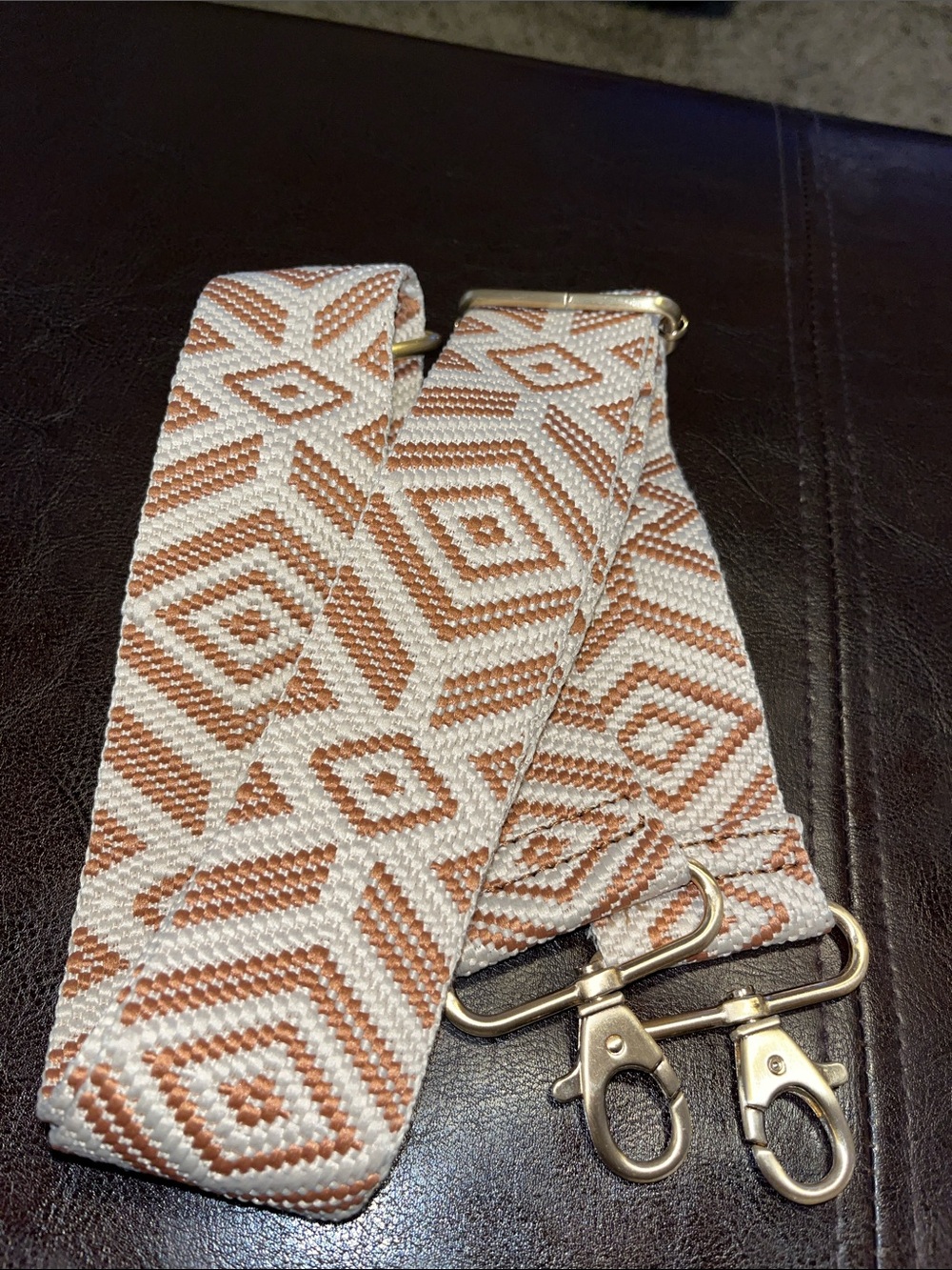 Adjustable Beige & Brown Geometric Strap with Gold Hardware